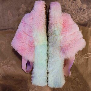 FabKids Rainbow Fluffy Slippers, Size 13, Gently Used